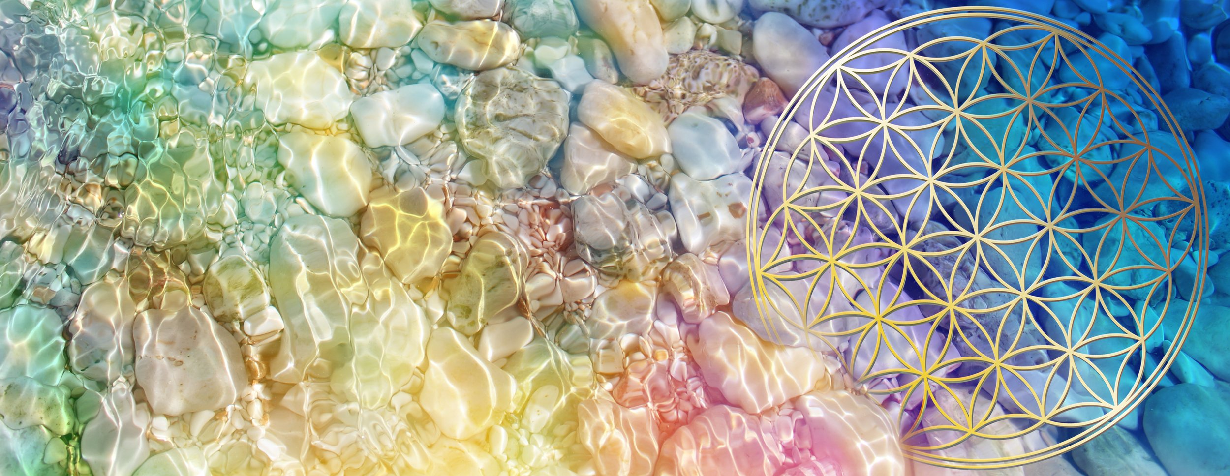 Decorative flower of life pattern with rainbow crystals under water